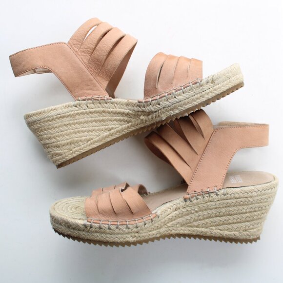 Eileen Fisher Largo Tan Leather Jute Espadrille Wedge Sandal Heels Shoe Size 7 - Picture 4 of 10
